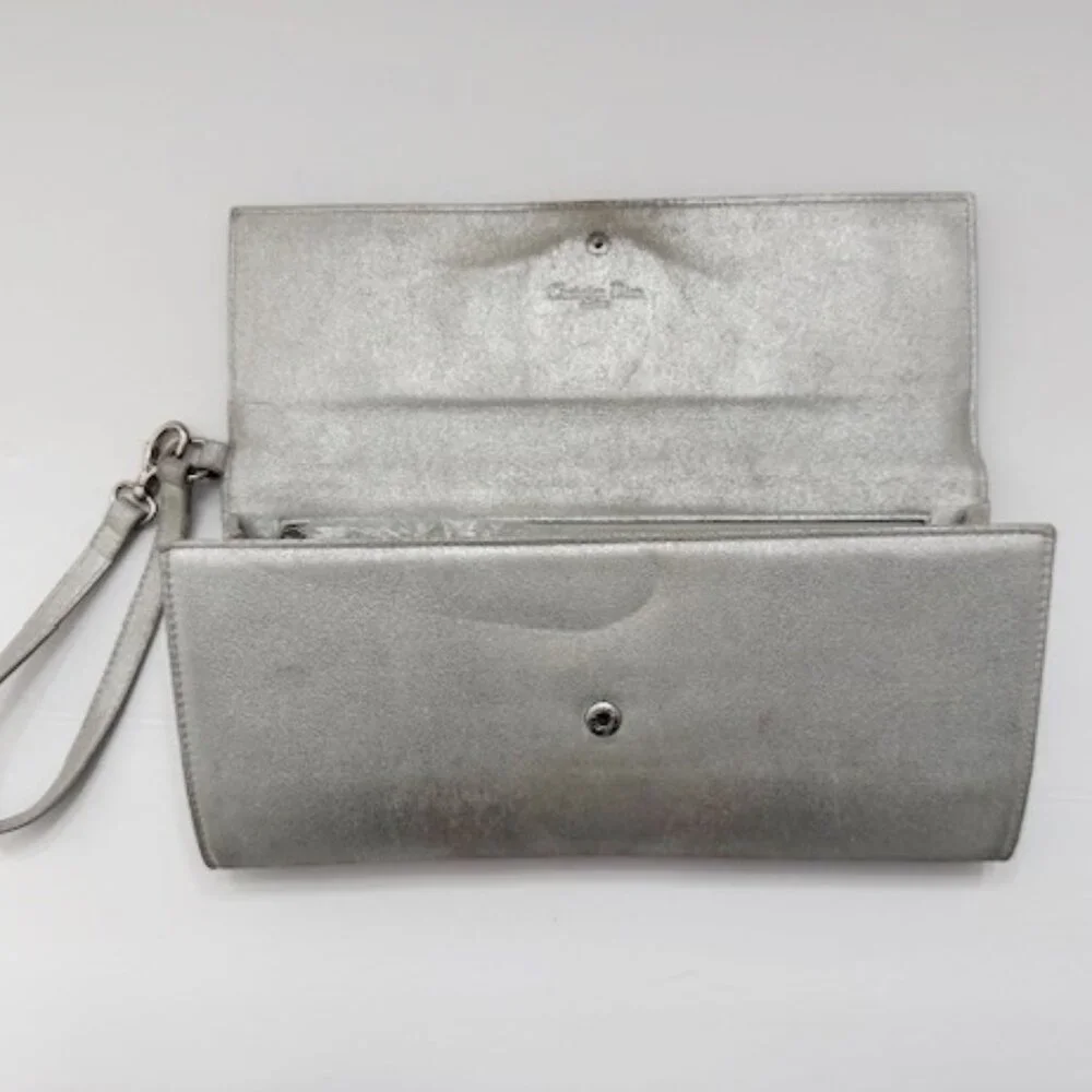 Christian Dior Silver Metallic Clutch Wristlet Bag w/ Silver Logo - Picture 3 of 7